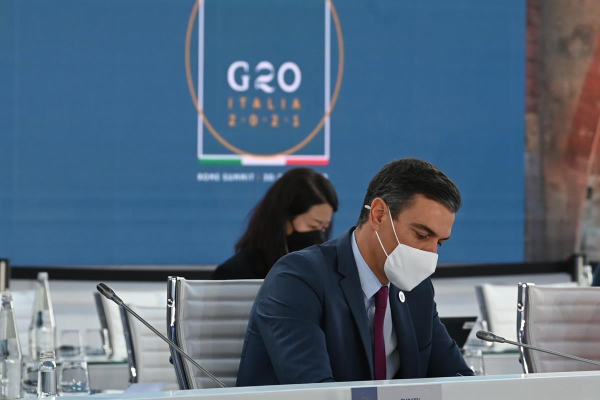 31/10/2021. Cumbre del G20. El presidente del Gobierno, Pedro Sánchez, durante la última jornada de la Cumbre del G20.